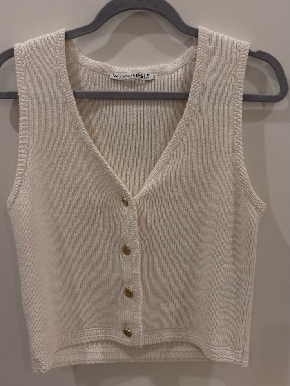 Abercrombie & Fitch Cream Knit Button-Front Sweater Vest